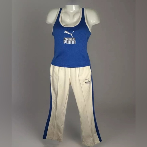 Vintage PUMA Flare Leg Track Pants Racer Back Tank Top Small/X-Small Gym Set - Picture 3 of 13